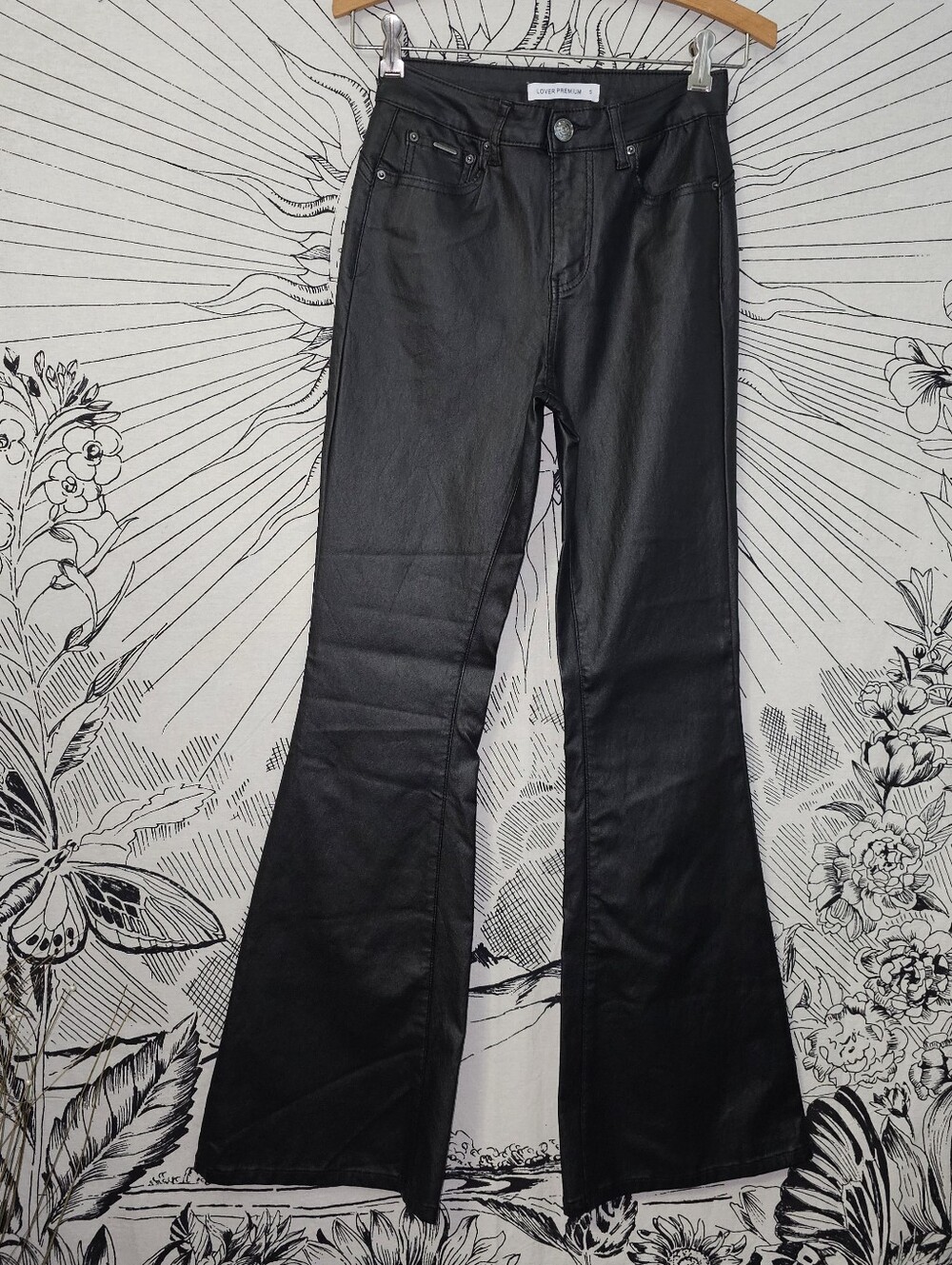 Lover Premium Small Mid-Rise Black Viscose Flared Jeans 24" Waist